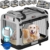 Cadoca® Hundebox XXL 90x60x66cm faltbar atmungsaktiv robust Hundetransportbox Transporttasche Haustiertransportbox Hundetragetasche Grau - 1