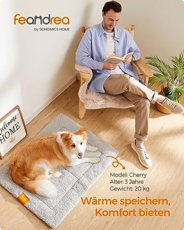 Feandrea Hundedecke, Haustier Decke, für Hunde, Katzen, 90 x 65 cm, L, maschinenwaschbar, trocknergeeignet, rutschfest, hellgrau PPB002G01 - 2