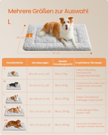 Feandrea Hundedecke, Haustier Decke, für Hunde, Katzen, 90 x 65 cm, L, maschinenwaschbar, trocknergeeignet, rutschfest, hellgrau PPB002G01 - 5