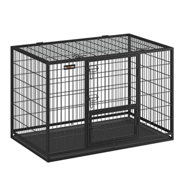 Feandrea Hundekäfig hochbelastbar, Gitterbox, transportabler Haustierkäfig, 122 x 74,5 x 80,5 cm, für mittelgroße, große Hunde, sicher, 2 abnehmbare Türen, Welpenauslauf, XXL, schwarz PPD003B01 - 1