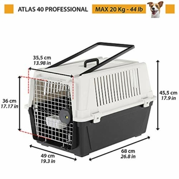 Ferplast Hundetransportbox Transportbox für mittelgroße Hunde ATLAS 40, Reisebox für Hunde, Sicherheitsverriegelung, Lüftungsgitter, 49 x 68 x h 45,5 cm Grau - 2
