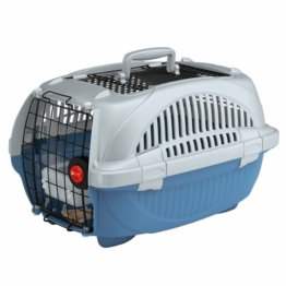 Ferplast Transportbox für Haustiere Hundebox für kleine Hunde und Katzen Atlas deluxe 10 Open, Transportbox für Haustiere, Vorder-Obentür, Kissen und Napf inklusive 34 x 51 x 30 cm, blau - 1