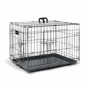 Hundekäfig (122cm) – Haustierkäfig aus schwarzem Metall mit 2 Türen (vorne und seitlich) mit kaubeständiger Kunststoff-Basisschale und Tragegriff, robuste Box, perfekt für Welpentraining (XXL) - 1