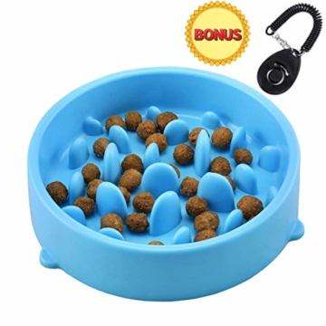 Joyoldelf Anti Schling Napf Hundenapf, Bonus EIN Hundetraining Klicker - verlangsamen Essen (Blau) - 1
