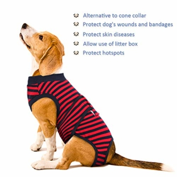 Kuoser Gestreifter Erholungsanzug für Hunde Katzen nach der Operation, Schutz vor Wund-/Hautkrankheiten bei Katzen, Weich & Atmungsaktiv, E-Halsband-Alternative für Haustiere - 5