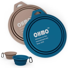 OHMO Hundenäpf Faltbar 400 ml Max, (2 Stück, Blau&Beige) Premium Silikon Haustier Wassernapf für Katzen & Hunde, Tragbare Hundereise-Napf Faltbar für Outdoor Camping Wandern - 1
