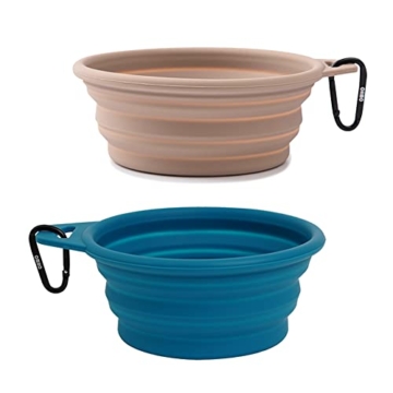 OHMO Hundenäpf Faltbar 400 ml Max, (2 Stück, Blau&Beige) Premium Silikon Haustier Wassernapf für Katzen & Hunde, Tragbare Hundereise-Napf Faltbar für Outdoor Camping Wandern - 4