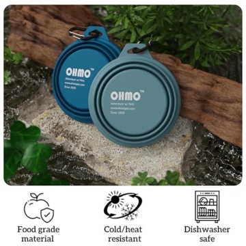 OHMO Hundenäpf Faltbar 400 ml Max, (2 Stück, Blau&Beige) Premium Silikon Haustier Wassernapf für Katzen & Hunde, Tragbare Hundereise-Napf Faltbar für Outdoor Camping Wandern - 5