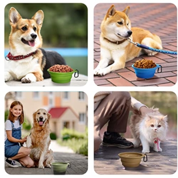PetBonus Hundenäpfe Faltbar Hundenapf, 2 Stück Silikon Wassernapf für Hunde Unterwegs, Tragbar Auslaufsichere Reisenäpfe mit Karabiner für Hunde Katzen für Wasser und Futter (Armeegrün, Marineblau) - 7
