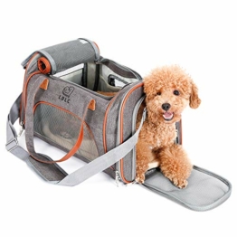 PETTOM Transporttasche für Katzen Hunde mit Abnehmbarer Platte und Matte, 5-Mesh-Tragetasche aus Leinen, für Fluggesellschaft genehmigt die Reise und den täglichen Gebrauch zugelassen (Dunkelgrau) - 1