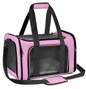 Qlfyuu Transporttasche für Katze Hund, Faltbare Tragebox für Mittel Kleine Haustiere im Flugzeug, Transportbox für Haustiere Mittel Kleine Hund Katze, 15lbs Katzen Hunde Tragebox(Rosa, Medium) - 1