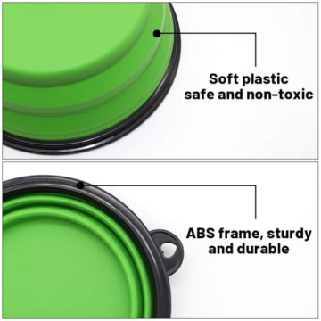 SLSON 2 Stück Hundenäpfe Faltbare Reiseschale,Auslaufsichere Hundenapf mit Bergsteigerkarabiner für Katzen,Hunde und Haustiere für Wasser und Futter (350ml, Blau und Grün) - 4