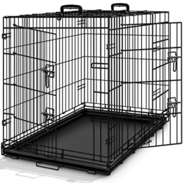 TRESKO Hundekäfig 62 x 45 x 52 cm faltbar mit 2 Türen | Transportkäfig Auto | Hundebox mit Bodenschale | Transportbox Drahtkäfig - 1
